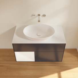 Тумба под раковину Villeroy & Boch Finion 100х50,1 см с подсветкой МДФ темно-синий матовый лак/стекло белое матовое  FA11MTHG