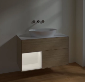 Тумба под раковину Villeroy & Boch Finion 100х50,1 см с подсветкой МДФ шпон дуба/стекло белое матовое FA11MTPC