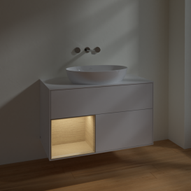 Тумба под раковину Villeroy & Boch Finion 100х50,1 см с подсветкой МДФ глянцевый белый лак/стекло белое матовое FA11PCGF