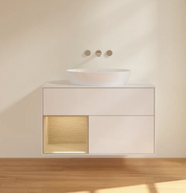 Тумба под раковину Villeroy & Boch Finion 100х50,1 см с подсветкой МДФ глянцевый белый лак/стекло белое матовое FA11PCGF