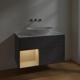 Тумба под раковину Villeroy & Boch Finion 100х50,1 см с подсветкой МДФ антрацит матовый лак/стекло белое матовое FA11PCGK