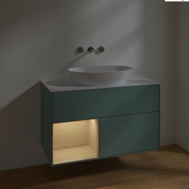 Тумба под раковину Villeroy & Boch Finion 100х50,1 см с подсветкой МДФ оливковый матовый лак/стекло белое матовое FA11PCGM