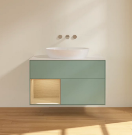 Тумба под раковину Villeroy & Boch Finion 100х50,1 см с подсветкой МДФ оливковый матовый лак/стекло белое матовое FA11PCGM