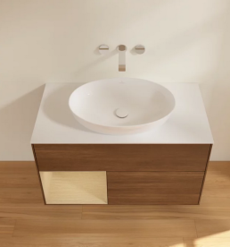 Тумба под раковину Villeroy & Boch Finion 100х50,1 см с подсветкой МДФ шпон грецкого ореха/стекло белое матовое FA11PCGN