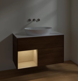 Тумба под раковину Villeroy & Boch Finion 100х50,1 см с подсветкой МДФ шпон грецкого ореха/стекло белое матовое FA11PCGN