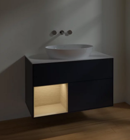 Тумба под раковину Villeroy & Boch Finion 100х50,1 см с подсветкой МДФ темно-синий матовый лак/стекло белое матовое FA11PCHG