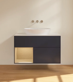 Тумба под раковину Villeroy & Boch Finion 100х50,1 см с подсветкой МДФ темно-синий матовый лак/стекло белое матовое FA11PCHG