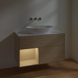 Тумба под раковину Villeroy & Boch Finion 100х50,1 см с подсветкой МДФ шпон дуба/стекло белое матовое FA11PCPC