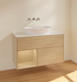 Тумба под раковину Villeroy & Boch Finion 100х50,1 см с подсветкой МДФ шпон дуба/стекло белое матовое FA11PCPC