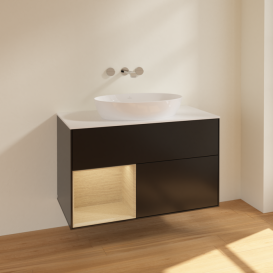 Тумба под раковину Villeroy & Boch Finion 100х50,1 см с подсветкой МДФ черный матовый лак/стекло белое матовое FA11PCPD