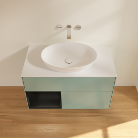 Тумба под раковину Villeroy & Boch Finion 100х50,1 см с подсветкой МДФ оливковый матовый лак/стекло белое матовое FA11PDGM