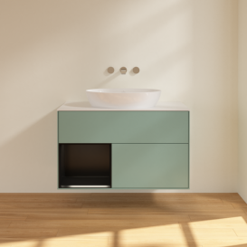 Тумба под раковину Villeroy & Boch Finion 100х50,1 см с подсветкой МДФ оливковый матовый лак/стекло белое матовое FA11PDGM