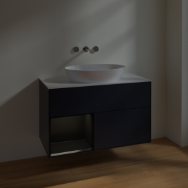 Тумба под раковину Villeroy & Boch Finion 100х50,1 см с подсветкой МДФ темно-синий матовый лак/стекло белое матовое FA11PDHG