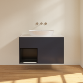 Тумба под раковину Villeroy & Boch Finion 100х50,1 см с подсветкой МДФ темно-синий матовый лак/стекло белое матовое FA11PDHG