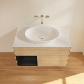 Тумба под раковину Villeroy & Boch Finion 100х50,1 см с подсветкой МДФ шпон дуба/стекло белое матовое FA11PDPC