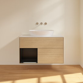 Тумба под раковину Villeroy & Boch Finion 100х50,1 см с подсветкой МДФ шпон дуба/стекло белое матовое FA11PDPC