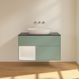 Тумба под раковину Villeroy & Boch Finion 100х50,1 см с подсветкой МДФ оливковый матовый лак/стекло черное матовое FA12GFGM