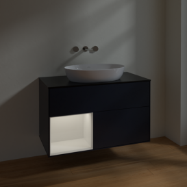 Тумба под раковину Villeroy & Boch Finion 100х50,1 см с подсветкой МДФ темно-синий матовый лак/стекло черное матовое FA12GFHG