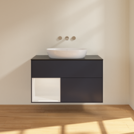 Тумба под раковину Villeroy & Boch Finion 100х50,1 см с подсветкой МДФ темно-синий матовый лак/стекло черное матовое FA12GFHG