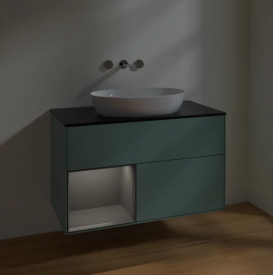 Тумба под раковину Villeroy & Boch Finion 100х50,1 см с подсветкой МДФ оливковый матовый лак/стекло черное матовое FA12GKGM