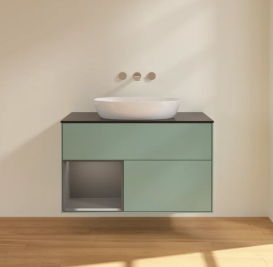 Тумба под раковину Villeroy & Boch Finion 100х50,1 см с подсветкой МДФ оливковый матовый лак/стекло черное матовое FA12GKGM