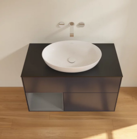 Тумба под раковину Villeroy & Boch Finion 100х50,1 см с подсветкой МДФ темно-синий матовый лак/стекло черное матовое FA12GKHG