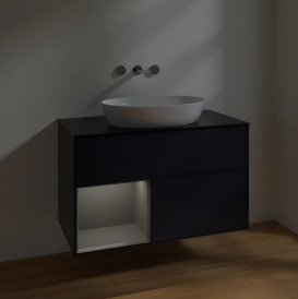 Тумба под раковину Villeroy & Boch Finion 100х50,1 см с подсветкой МДФ темно-синий матовый лак/стекло черное матовое FA12GKHG