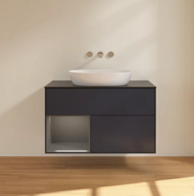 Тумба под раковину Villeroy & Boch Finion 100х50,1 см с подсветкой МДФ темно-синий матовый лак/стекло черное матовое FA12GKHG