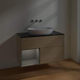 Тумба под раковину Villeroy & Boch Finion 100х50,1 см с подсветкой МДФ шпон дуба/стекло черное матовое FA12GKPC