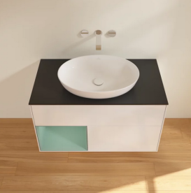 Тумба под раковину Villeroy & Boch Finion 100х50,1 см с подсветкой МДФ глянцевый белый лак/стекло черное матовое FA12GMGF