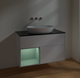 Тумба под раковину Villeroy & Boch Finion 100х50,1 см с подсветкой МДФ глянцевый белый лак/стекло черное матовое FA12GMGF