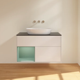 Тумба под раковину Villeroy & Boch Finion 100х50,1 см с подсветкой МДФ глянцевый белый лак/стекло черное матовое FA12GMGF