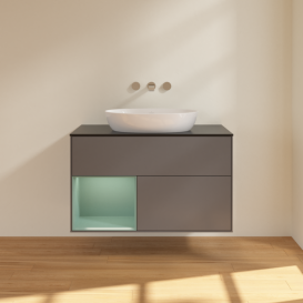 Тумба под раковину Villeroy & Boch Finion 100х50,1 см с подсветкой МДФ антрацит матовый лак/стекло черное матовое FA12GMGK