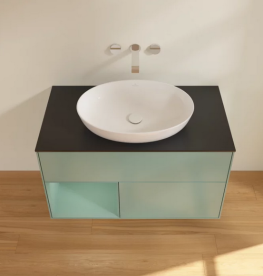 Тумба под раковину Villeroy & Boch Finion 100х50,1 см с подсветкой МДФ оливковый матовый лак/стекло черное матовое FA12GMGM