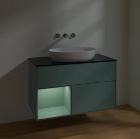 Тумба под раковину Villeroy & Boch Finion 100х50,1 см с подсветкой МДФ оливковый матовый лак/стекло черное матовое FA12GMGM