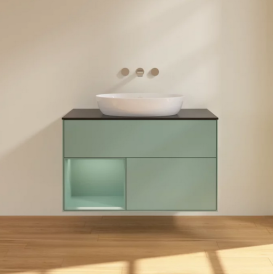 Тумба под раковину Villeroy & Boch Finion 100х50,1 см с подсветкой МДФ оливковый матовый лак/стекло черное матовое FA12GMGM