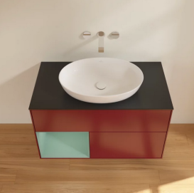 Тумба под раковину Villeroy & Boch Finion 100х50,1 см с подсветкой МДФ пион матовый лак/стекло черное матовое FA12GMHB