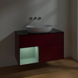 Тумба под раковину Villeroy & Boch Finion 100х50,1 см с подсветкой МДФ пион матовый лак/стекло черное матовое FA12GMHB