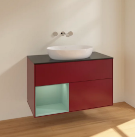 Тумба под раковину Villeroy & Boch Finion 100х50,1 см с подсветкой МДФ пион матовый лак/стекло черное матовое FA12GMHB