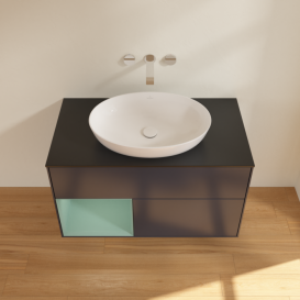 Тумба под раковину Villeroy & Boch Finion 100х50,1 см с подсветкой МДФ темно-синий матовый лак/стекло черное матовое FA12GMHG