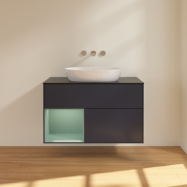 Тумба под раковину Villeroy & Boch Finion 100х50,1 см с подсветкой МДФ темно-синий матовый лак/стекло черное матовое FA12GMHG