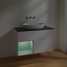 Тумба под раковину Villeroy & Boch Finion 100х50,1 см с подсветкой МДФ белый матовый лак/стекло черное матовое FA12GMMT