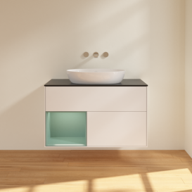 Тумба под раковину Villeroy & Boch Finion 100х50,1 см с подсветкой МДФ белый матовый лак/стекло черное матовое FA12GMMT