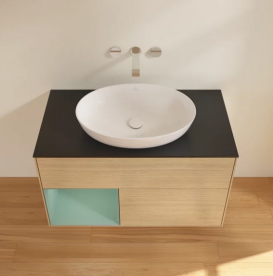 Тумба под раковину Villeroy & Boch Finion 100х50,1 см с подсветкой МДФ шпон дуба/стекло черное матовое FA12GMPC