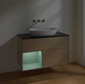 Тумба под раковину Villeroy & Boch Finion 100х50,1 см с подсветкой МДФ шпон дуба/стекло черное матовое FA12GMPC