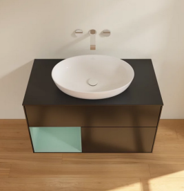 Тумба під раковину Villeroy & Boch Finion 100х50,1 см із підсвічуванням МДФ чорний матовий лак/скло чорне матове FA12GMPD