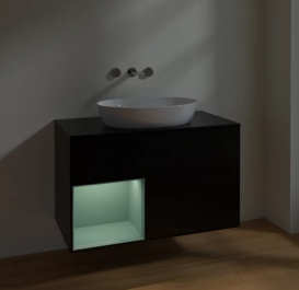 Тумба під раковину Villeroy & Boch Finion 100х50,1 см із підсвічуванням МДФ чорний матовий лак/скло чорне матове FA12GMPD
