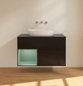 Тумба під раковину Villeroy & Boch Finion 100х50,1 см із підсвічуванням МДФ чорний матовий лак/скло чорне матове FA12GMPD