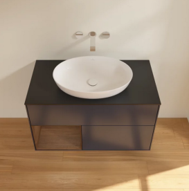 Тумба под раковину Villeroy & Boch Finion 100х50,1 см с подсветкой МДФ темно-синий матовый лак/стекло черное матовое FA12GNHG