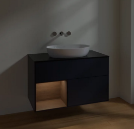 Тумба под раковину Villeroy & Boch Finion 100х50,1 см с подсветкой МДФ темно-синий матовый лак/стекло черное матовое FA12GNHG